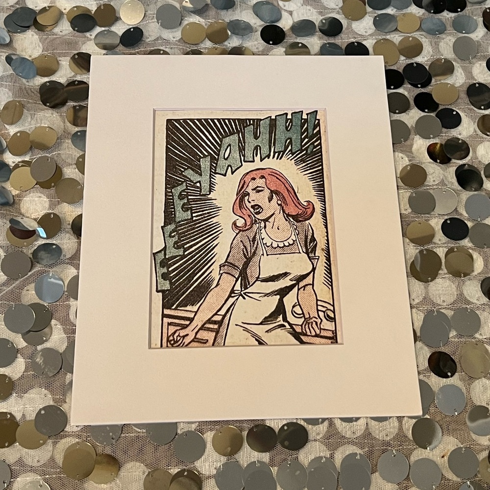 Woman scream comic Art matted pop cute retro damsel distress